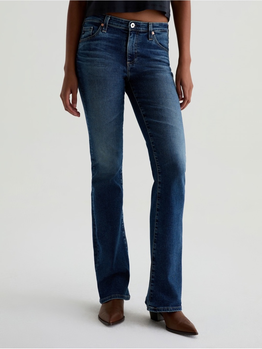 AG Angel Extended Jean Low-Rise Boot Cut Dark Blue Flared Jeans